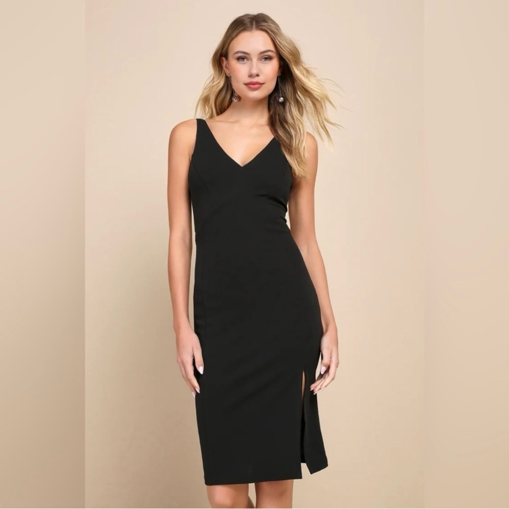Lulus • Iconic Moment Black Bodycon Midi Dress Size Small